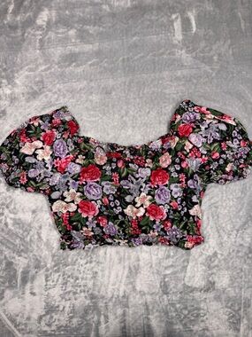 Symbol Strapless Cotton Floral Bustier off the Shoulder Crop Top